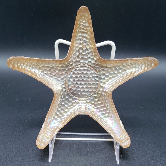 Gold Pearl Iridescent Reverse Painted Art Glass Starfish Candle Holder or Dish - Picture 8 of 8